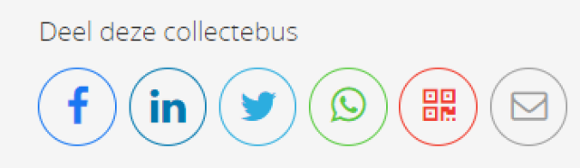 Icoontjes van verschillende platformen waar je je collectebus kan delen