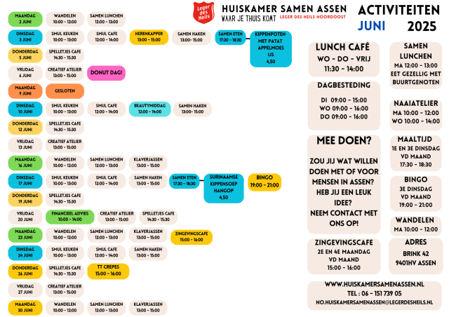 Activiteiten Huiskamer Samen Assen Juni 2025