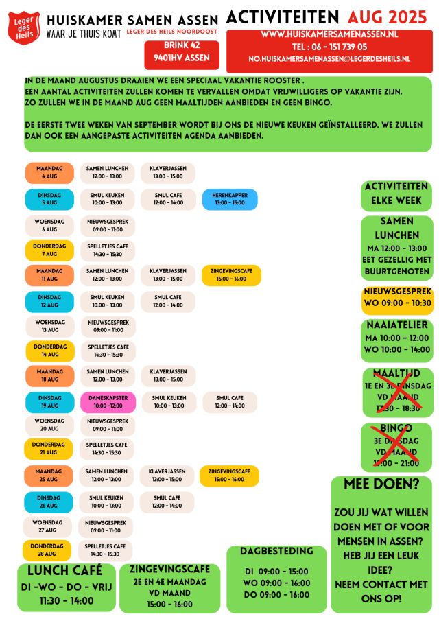 Activiteiten Augustus Huiskamer Samen Assen